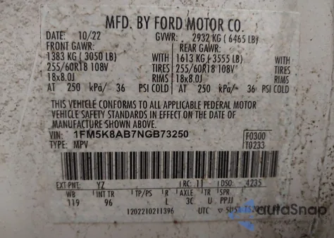 2022 Ford Police Interceptor from USA, damaged, VIN 1FM5K8AB7NGB73250